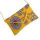 Yellow Floral Beaded Cotton Mini Sling Bag For Women 